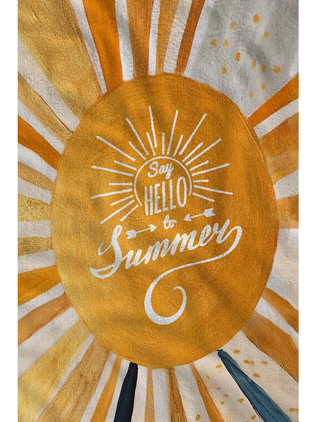 Turuncu Sarı Güneş Işını Ve Summer Yazılı Retro 70x150 Cm Dijital Baskılı Plaj Ve Banyo Havlusu-1