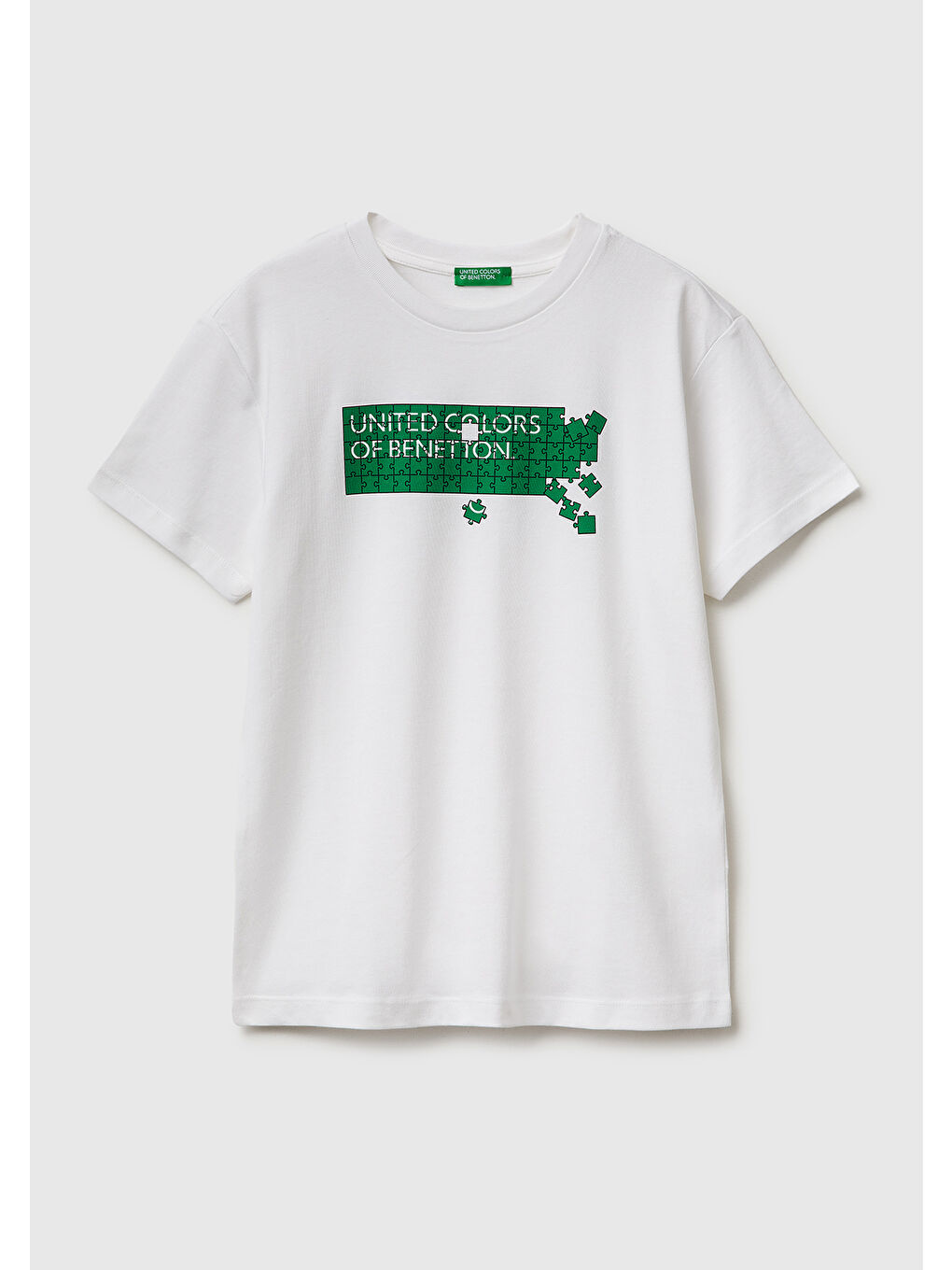 Erkek Çocuk Beyaz Önü Logo Baskılı Bisiklet Yaka T-Shirt