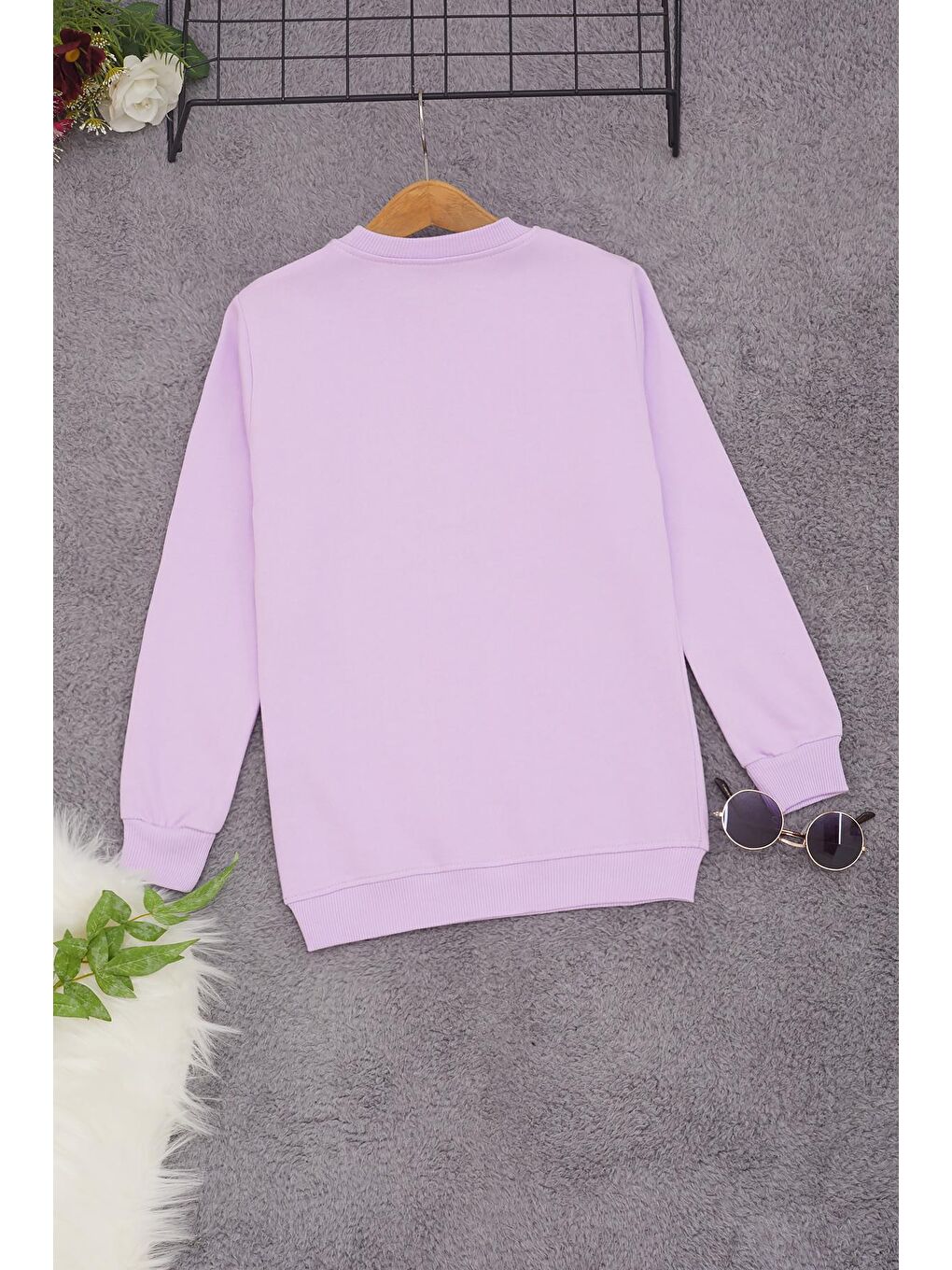 Lila Papatya Nakışlı Kız Çocuk Kız Çocuk Sweatshirt 17206-3
