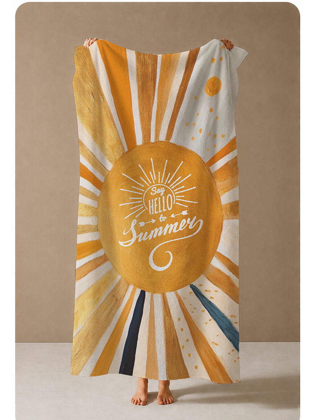 Turuncu Sarı Güneş Işını Ve Summer Yazılı Retro 70x150 Cm Dijital Baskılı Plaj Ve Banyo Havlusu-3