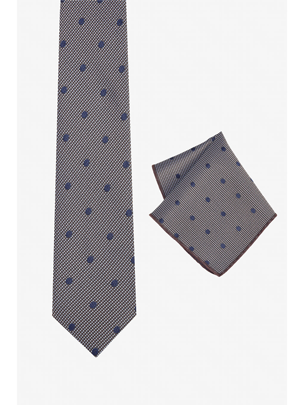 Erkek Lacivert-Gri Kravat-Mendil Set