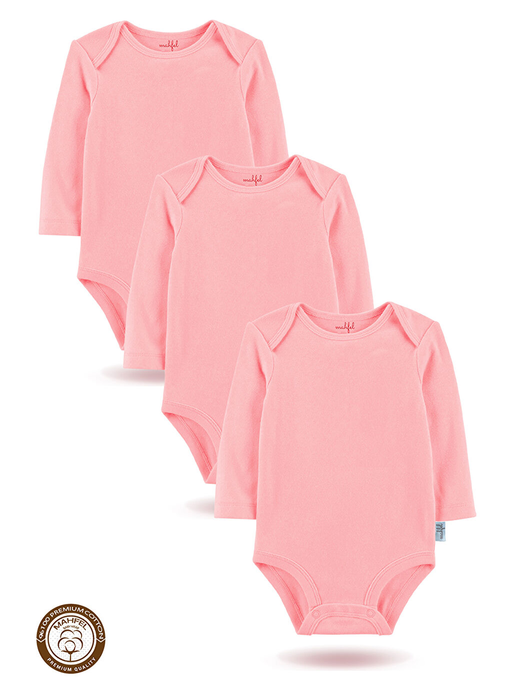 Pembe 3'lü %100 Pamuklu Uzun Kollu Basic Çıtçıtlı Bebek Body Zıbın SD