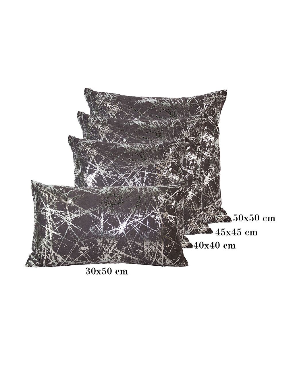 Gri Antrasit Gümüş Varak Desenli Kırlent Kılıfı Dekoratif Yumuşak Salon Koltuk-5