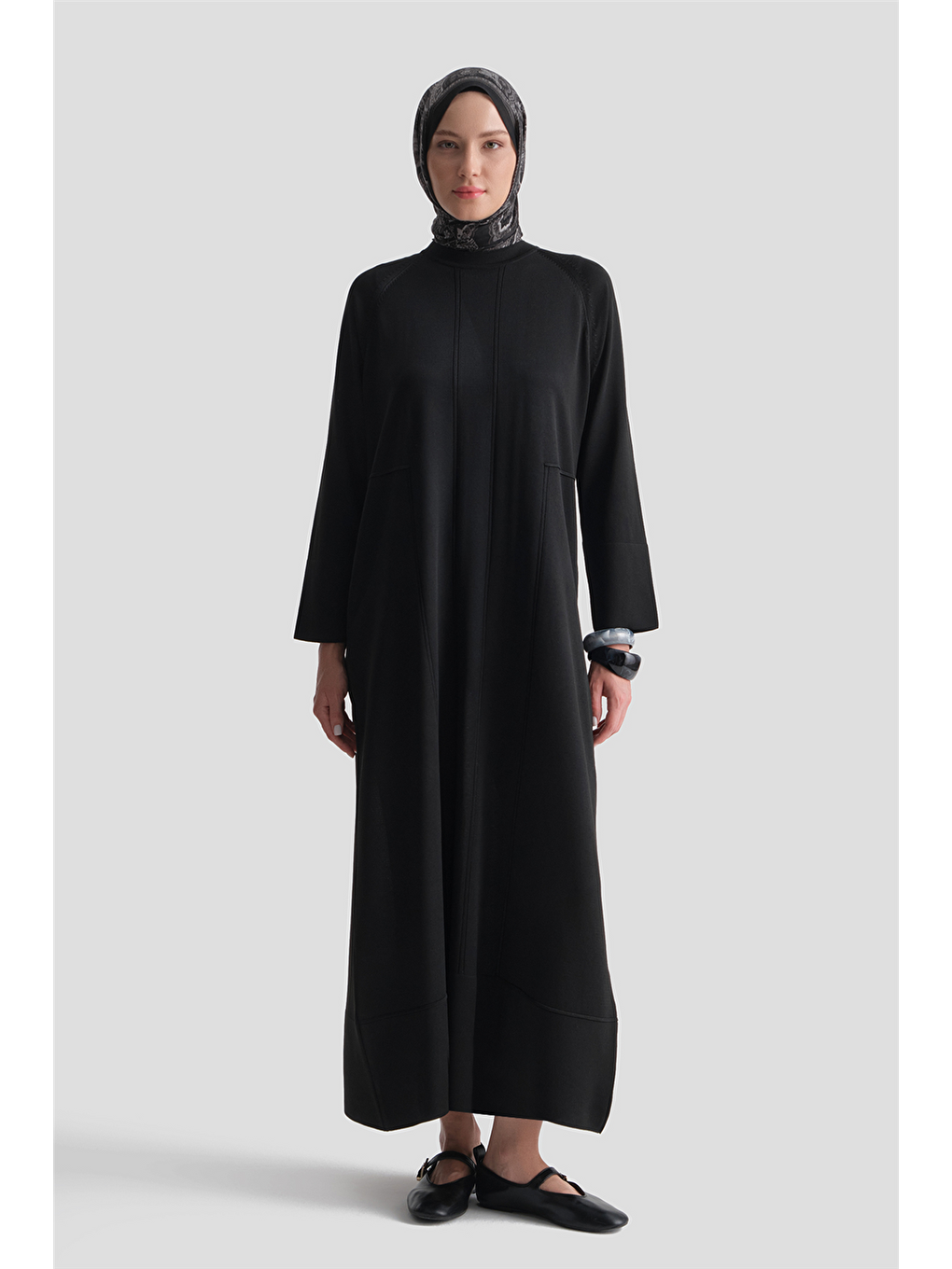 Basic Triko Elbise Siyah-1
