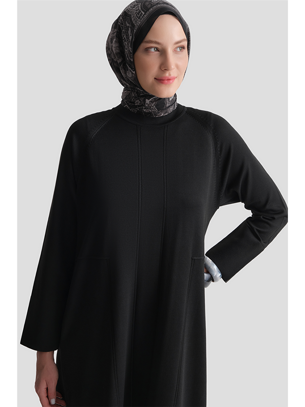 Basic Triko Elbise Siyah-4