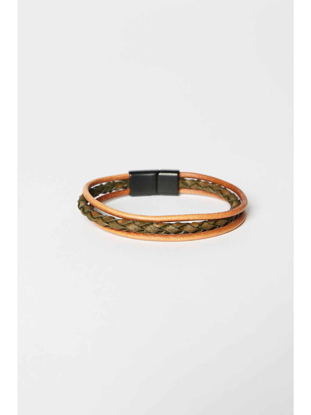 Erkek Haki 2'li Boncuk-Deri Bileklik