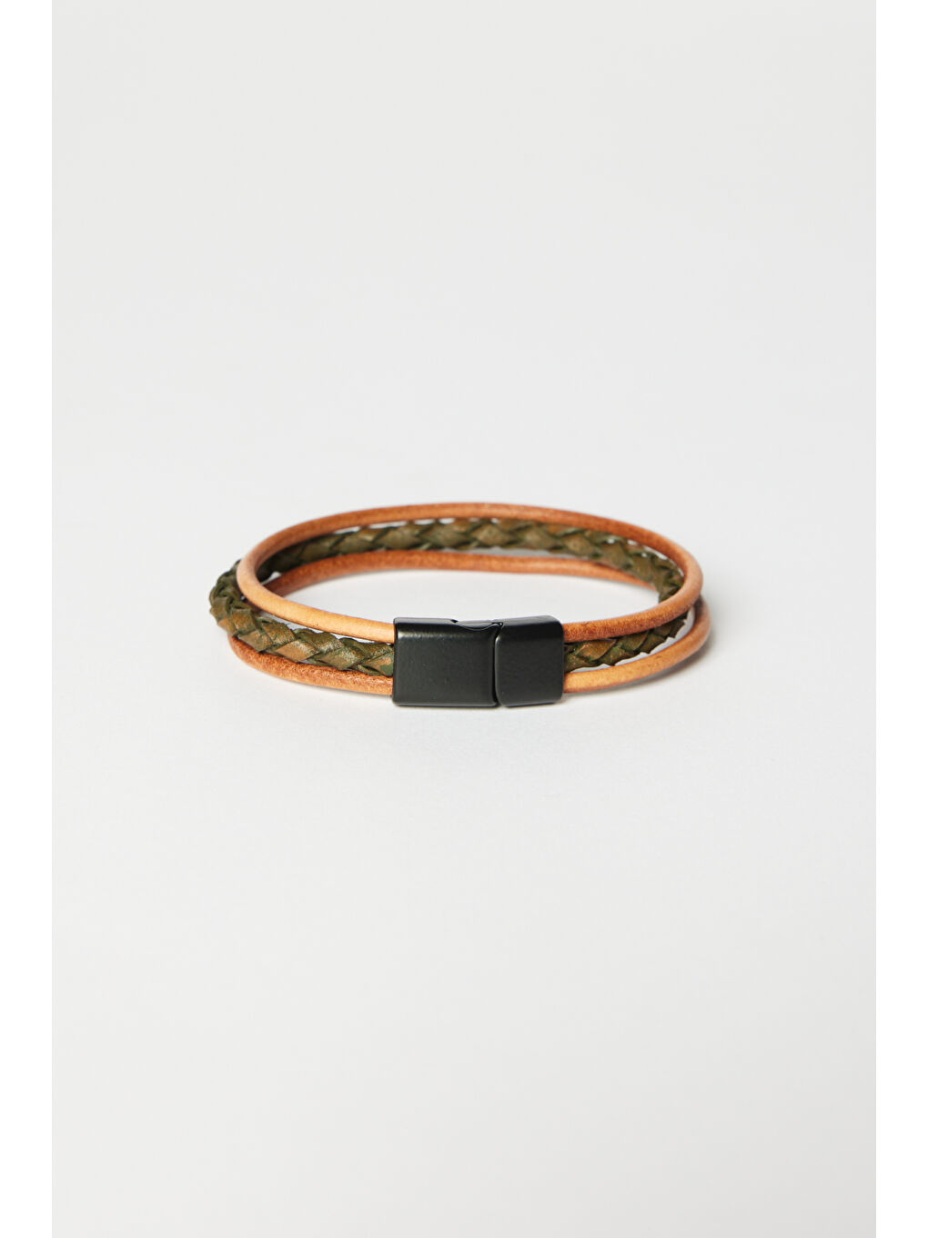 Erkek Haki 2'li Boncuk-Deri Bileklik-2