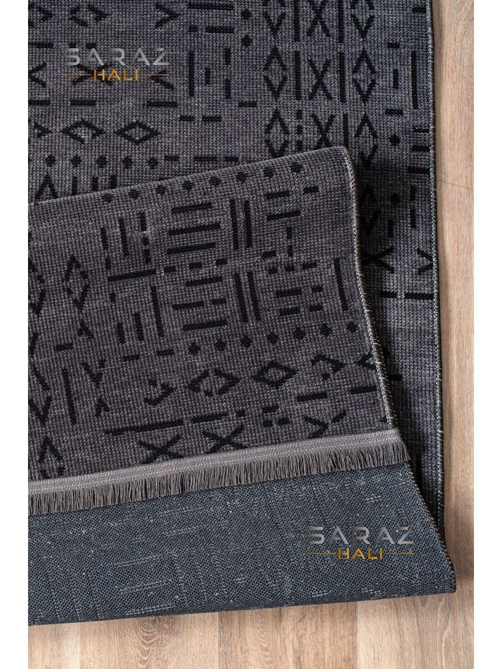 İskandinav Saçaklı Kaymaz Kilim Antrasit  80x150-3