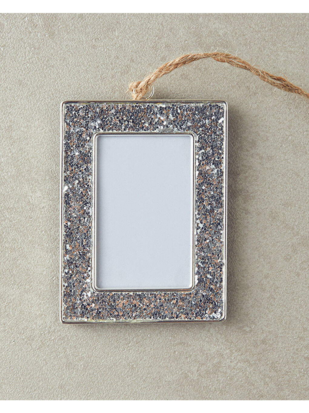 Gri Glitter Çerçeveli Metal Yılbaşı Ağaç Süsü Silver