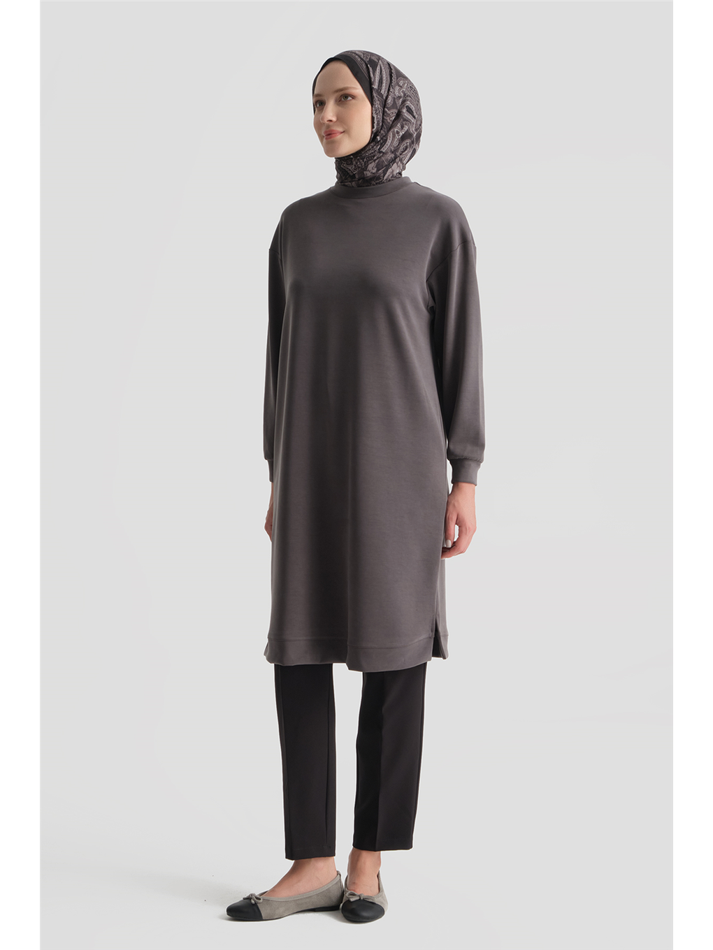 Modal Karışımlı Basic Tunik Antrasit