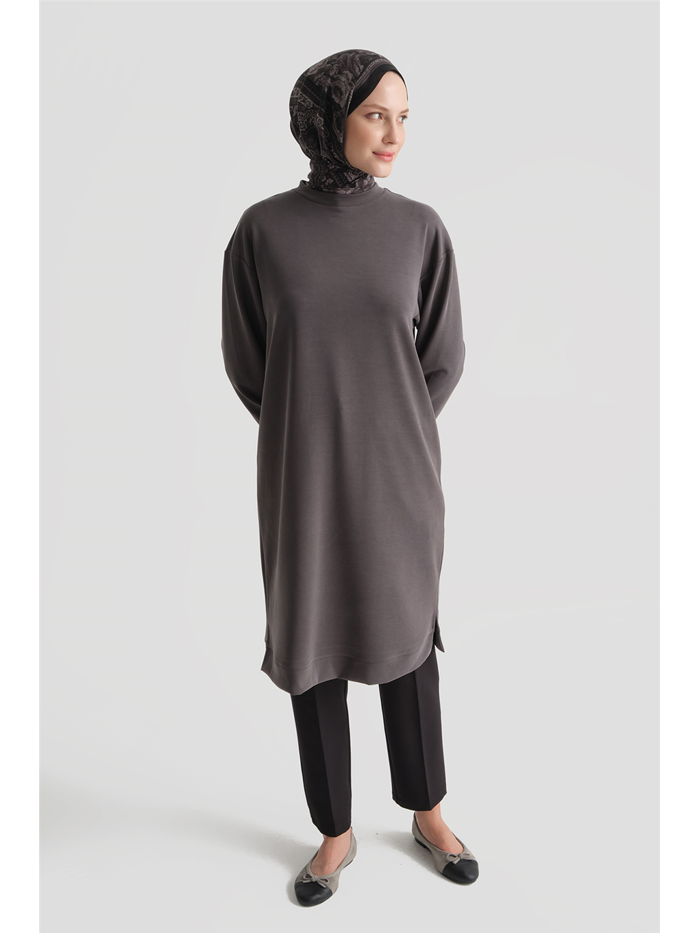 Modal Karışımlı Basic Tunik Antrasit-1