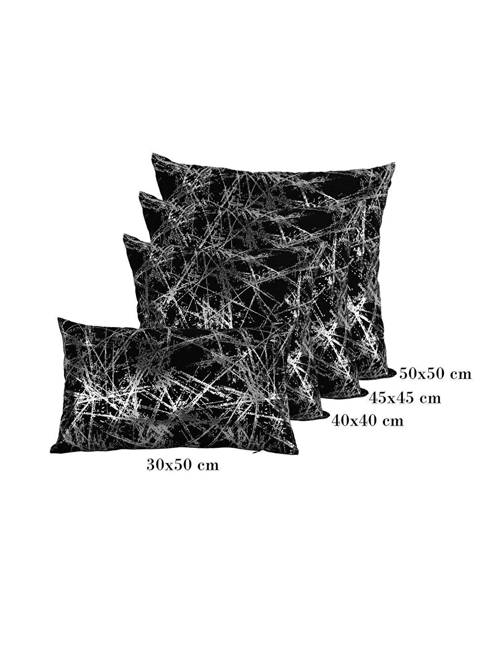 Siyah Gümüş Varak Desenli Kırlent Kılıfı Dekoratif Yumuşak Salon Koltuk-4