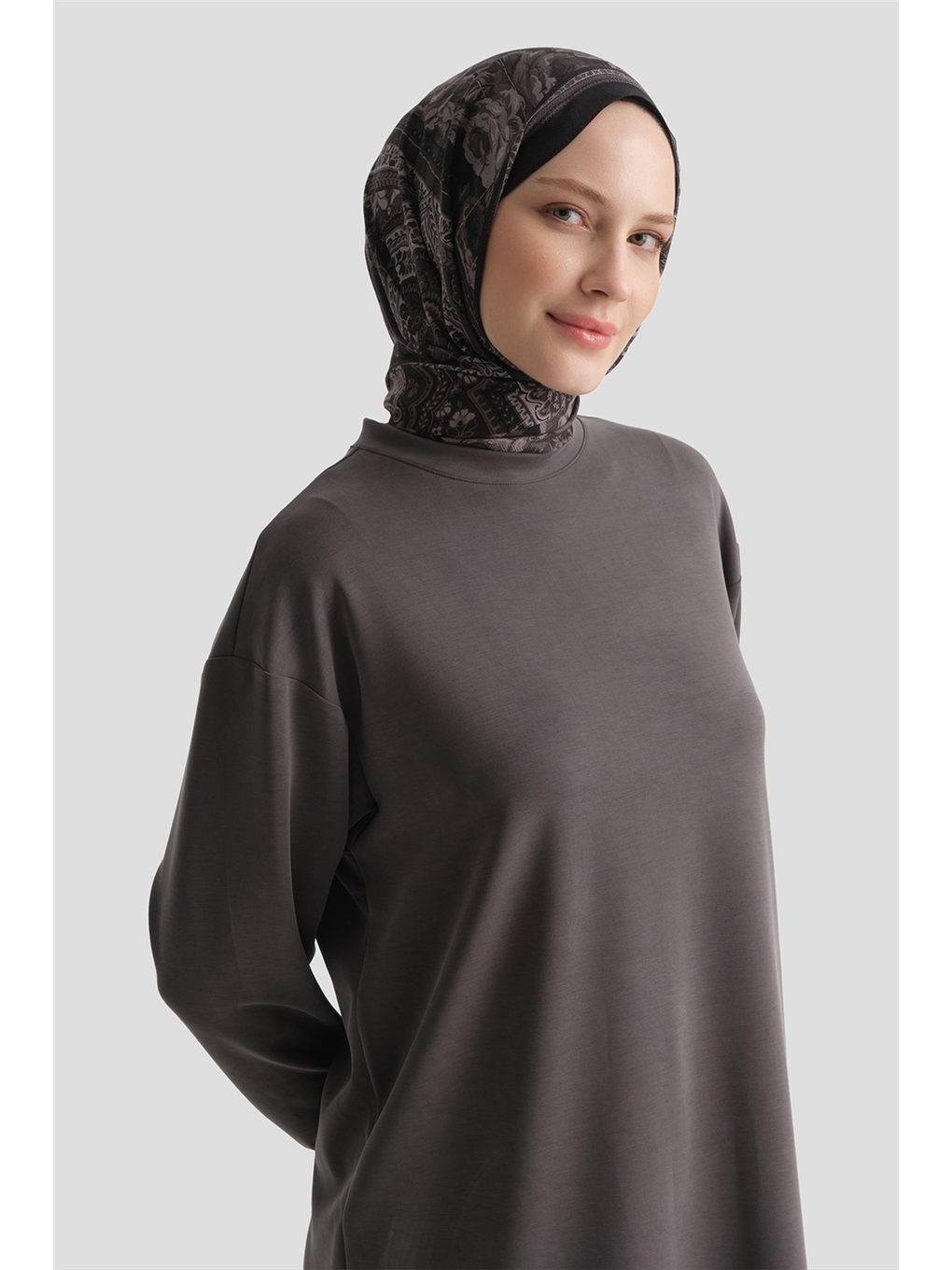 Modal Karışımlı Basic Tunik Antrasit-2