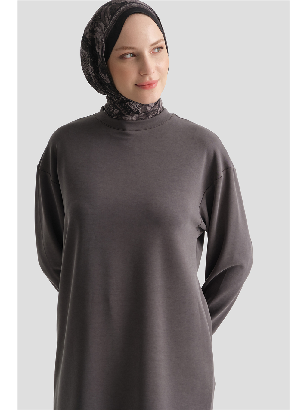 Modal Karışımlı Basic Tunik Antrasit-3