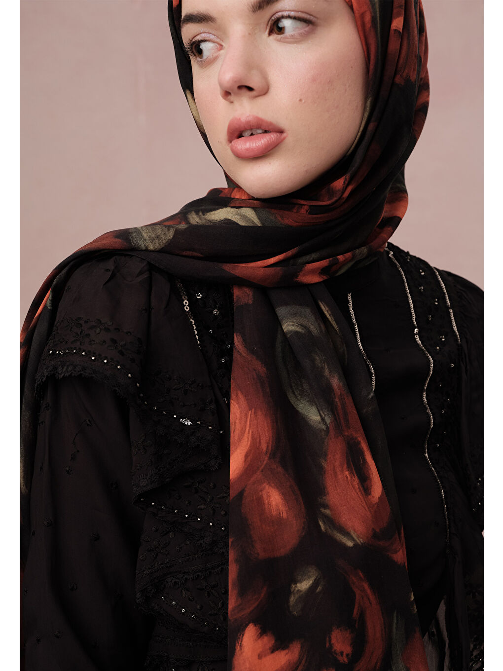 Rosaly Desen Vual Şal Kırmızı-1