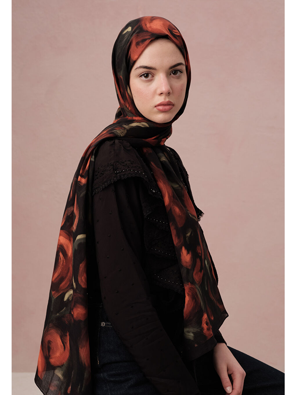 Rosaly Desen Vual Şal Kırmızı-3