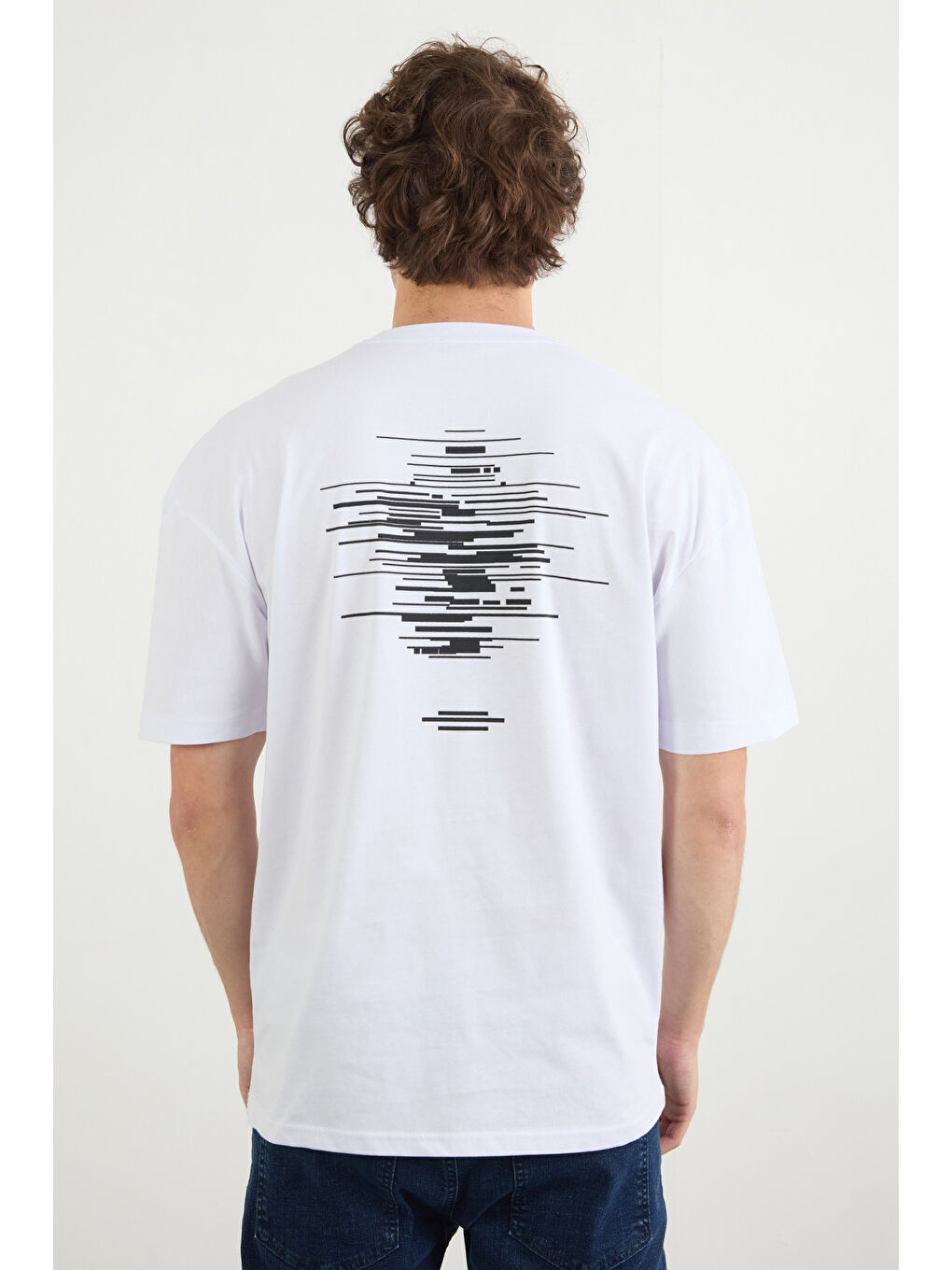 Beyaz Önü Ve Arkası Baskılı Oversize Tişört-4