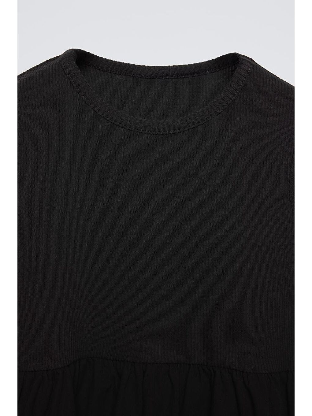 Siyah Pamuklu Uzun Kollu Balon Etekli Elbise-1