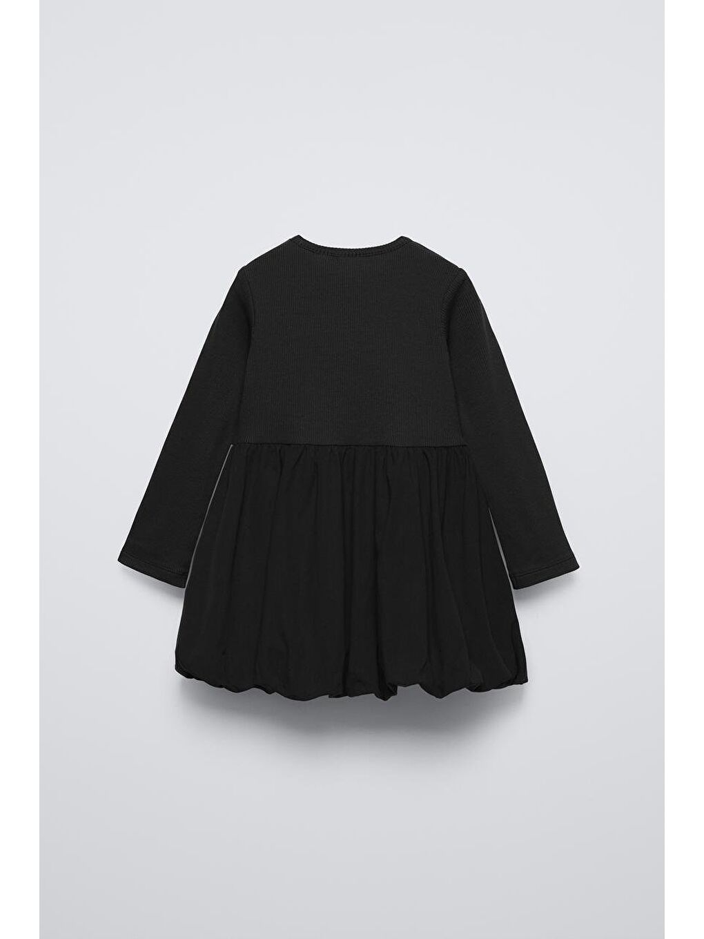 Siyah Pamuklu Uzun Kollu Balon Etekli Elbise-2