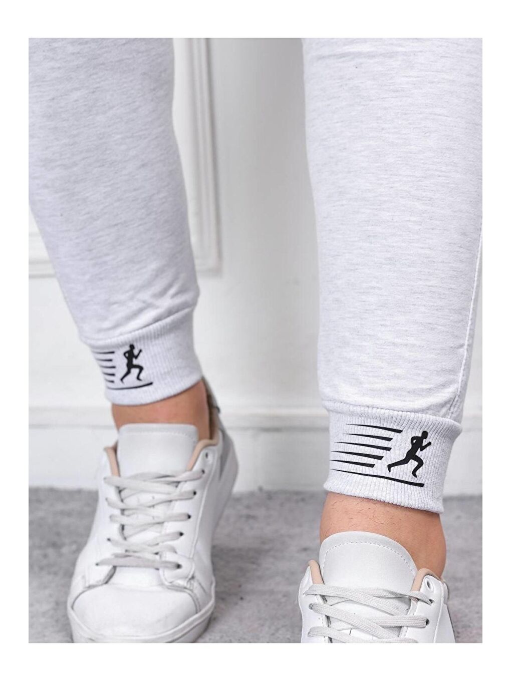 Gri Erkek Iki Iplik Compact Kumaş Baskılı Manşetli Eşofman-1