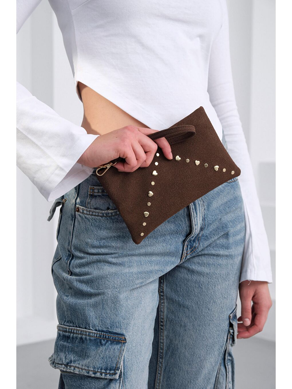 Kahverengi Geez Troklu Clutch Çanta Kahve-1