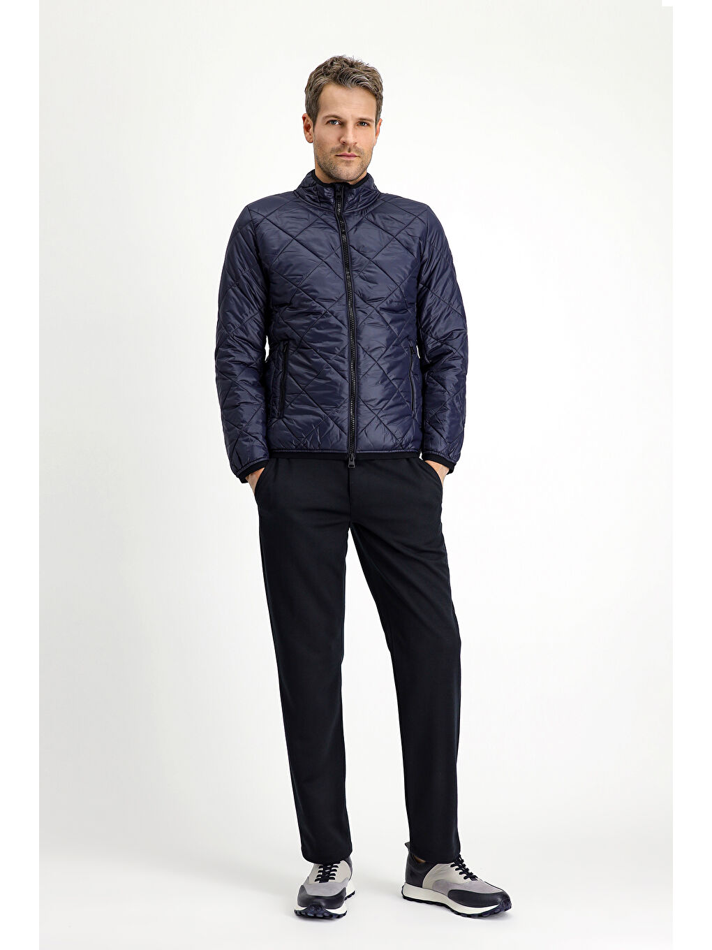 Lacivert Kapitone Spor Şişme Mont-1