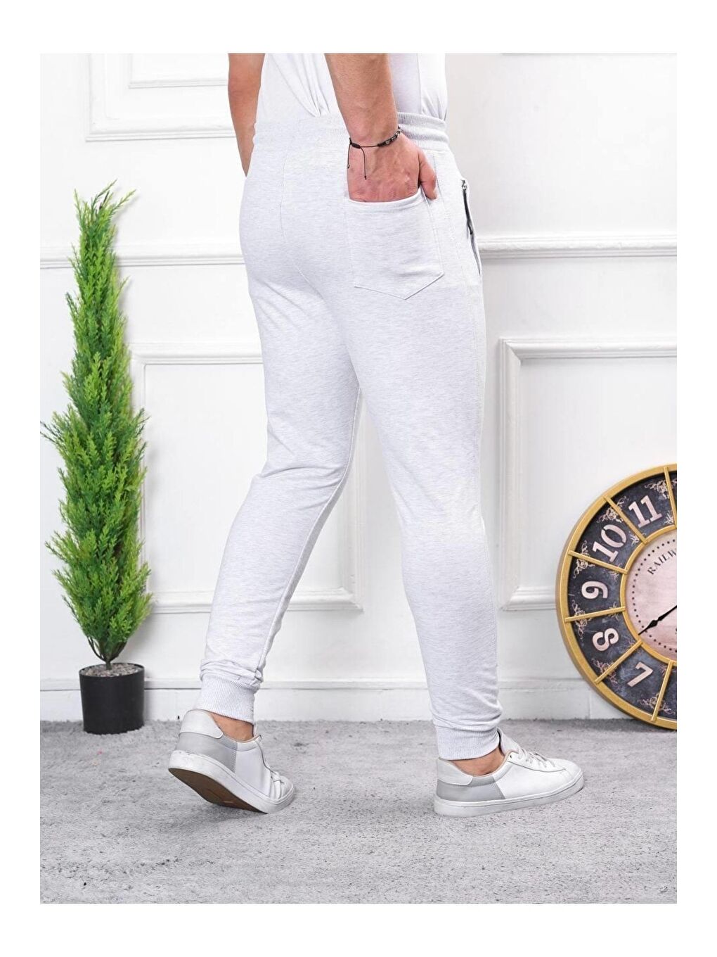 Gri Erkek Iki Iplik Compact Kumaş Baskılı Manşetli Eşofman-2