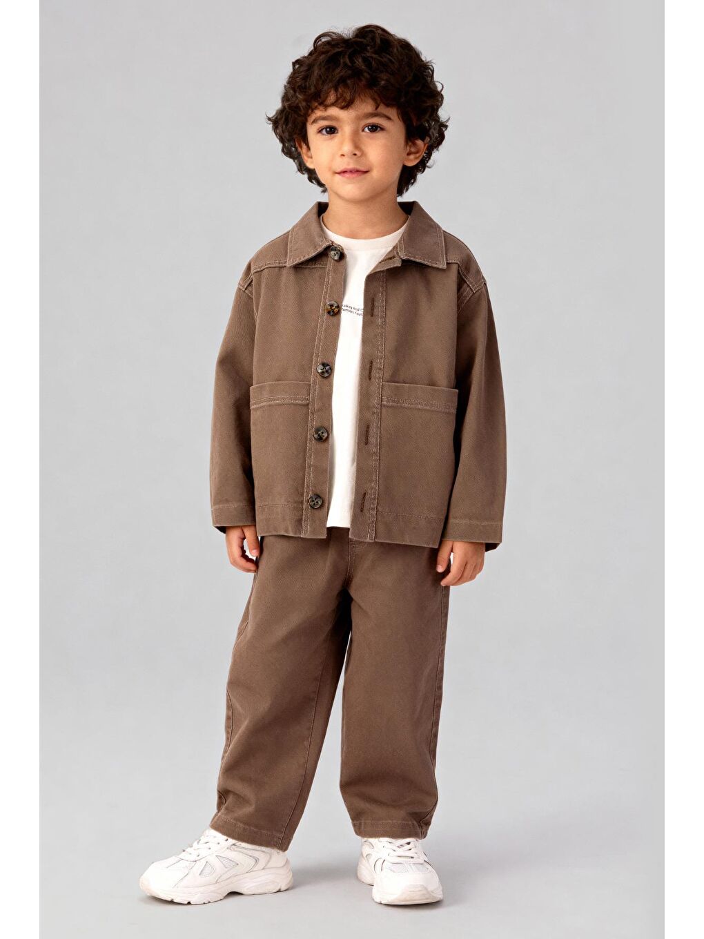 Erkek Çocuk Pamuklu Kahverengi Ceket Pantolon Takım - Kısa Kollu T-Shirtlü 3'Lü-1