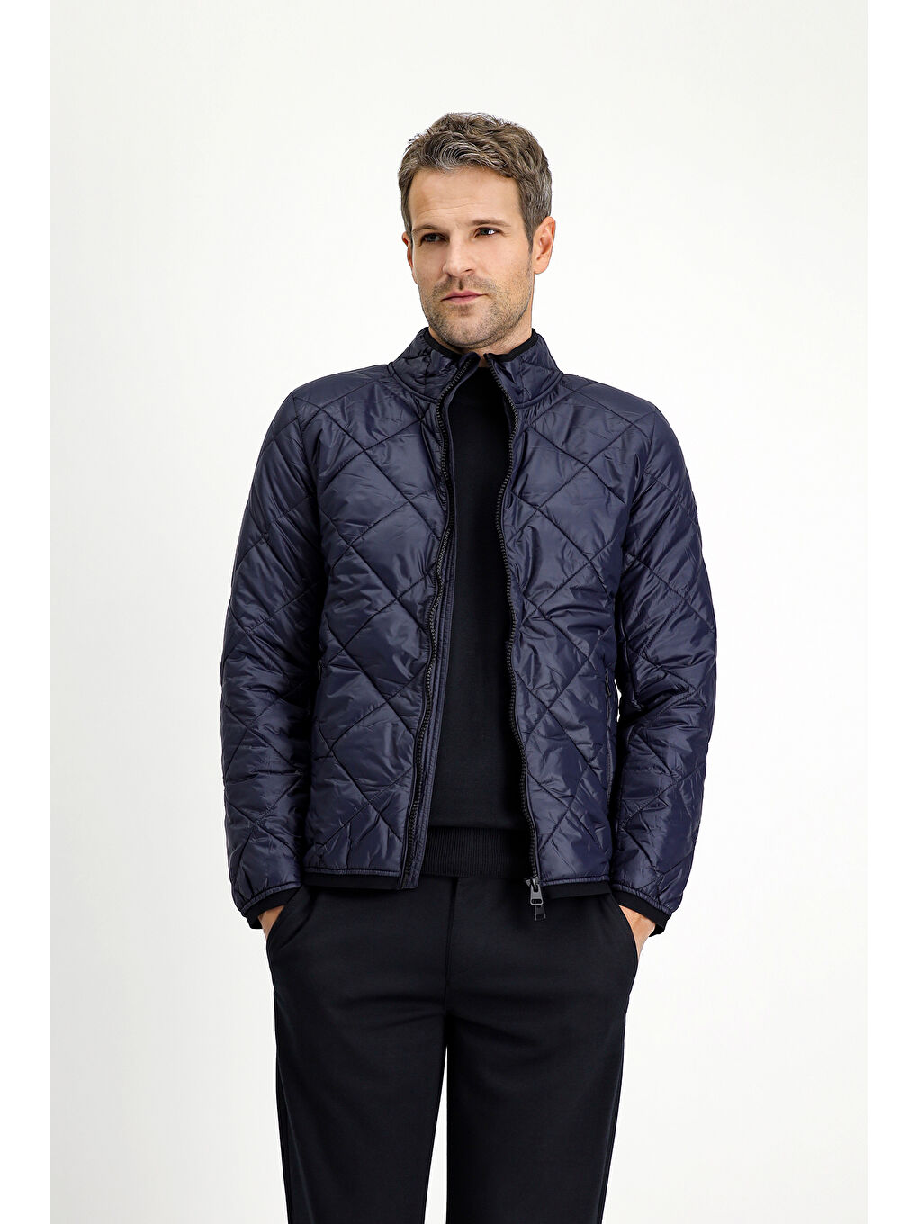 Lacivert Kapitone Spor Şişme Mont-3