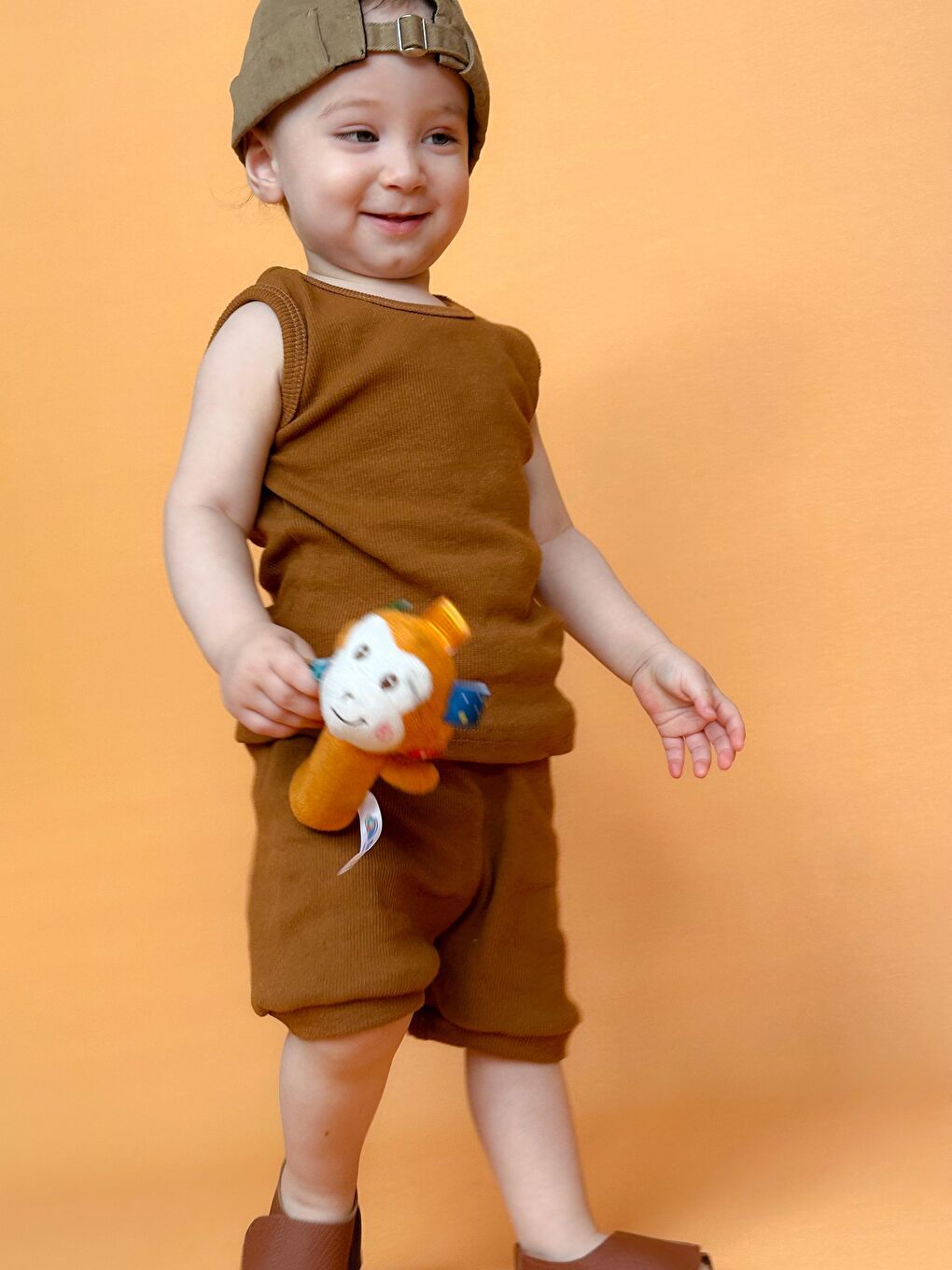 Kahverengi Sıfır Kol Şortlu Takım-6