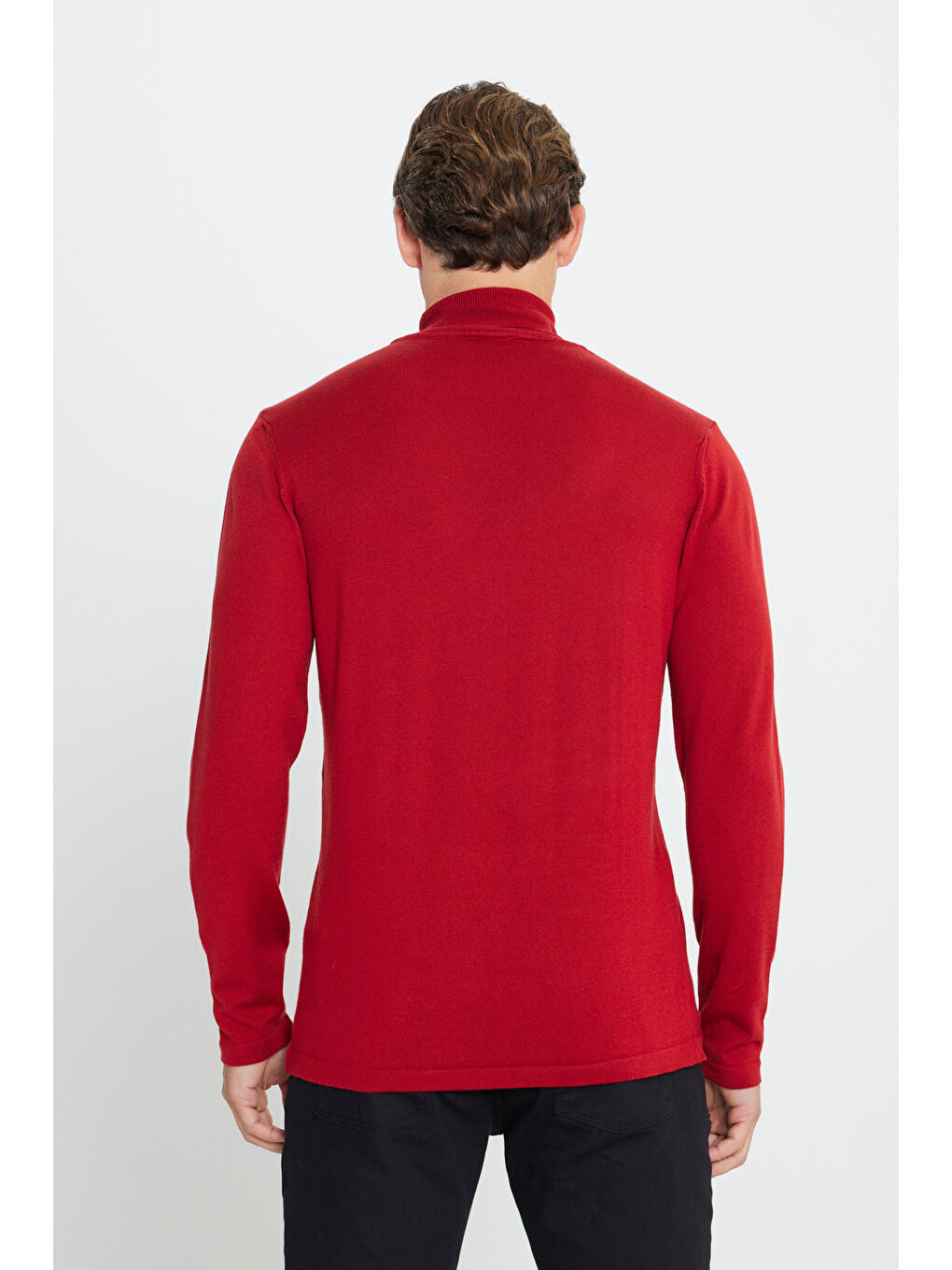 Erkek Kırmızı Standart Fit Normal Kesim Tam Balıkçı Yaka Triko Kazak-4