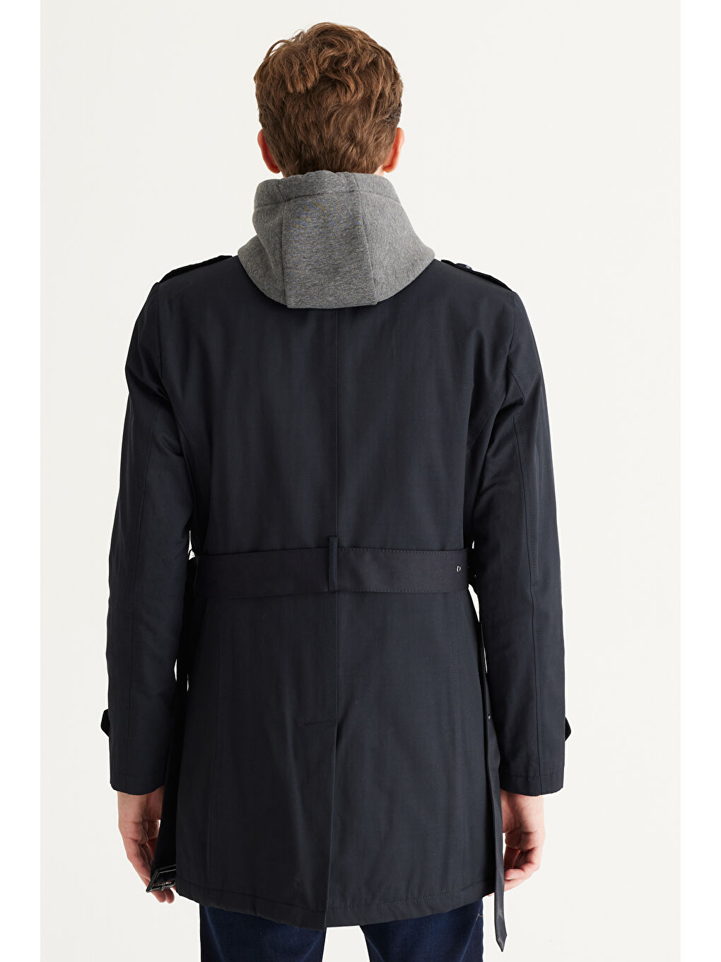 Erkek Lacivert Standart Fit Normal Kesim Gömlek Yaka Pamuklu Trençkot-7