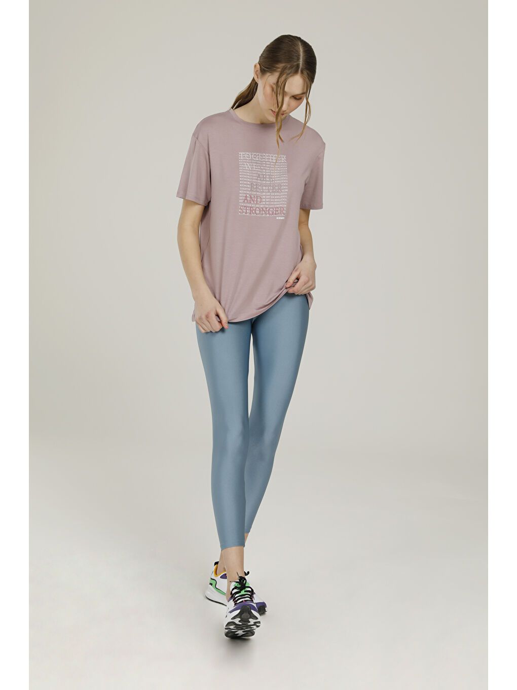 Mor SN784 LINA SLOGAN T-SHIRT PASTEL MOR Kadın Kısa Kol Tişört-2