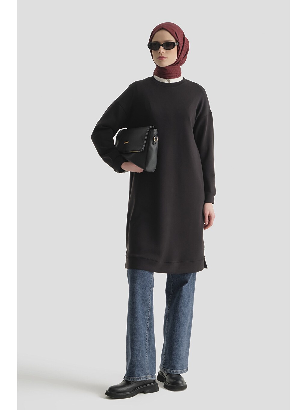 Modal Karışımlı Basic Tunik Siyah-1