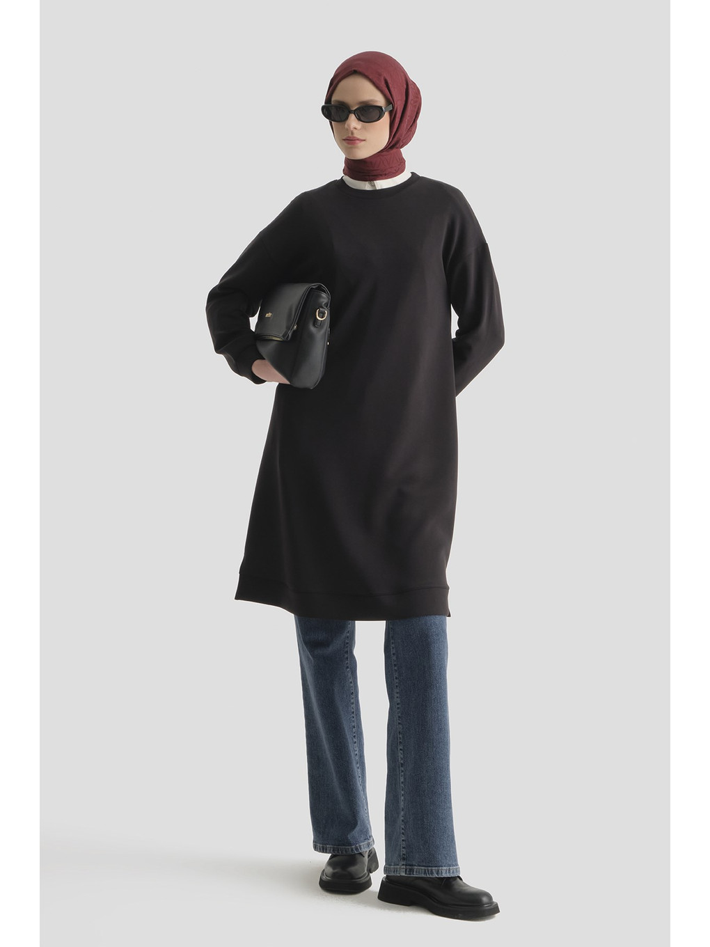 Modal Karışımlı Basic Tunik Siyah-2