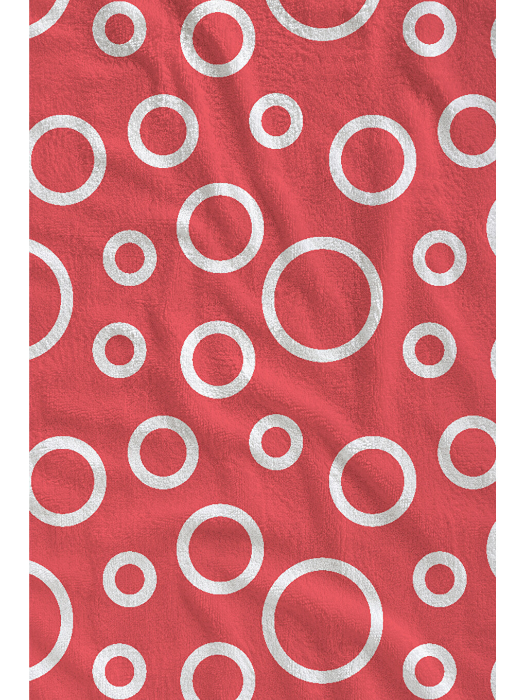 Mercan Kırmızısı Beyaz Halka Geometrik Desenli 70x150 Cm Dijital Baskılı Plaj Ve Banyo Havlusu-1