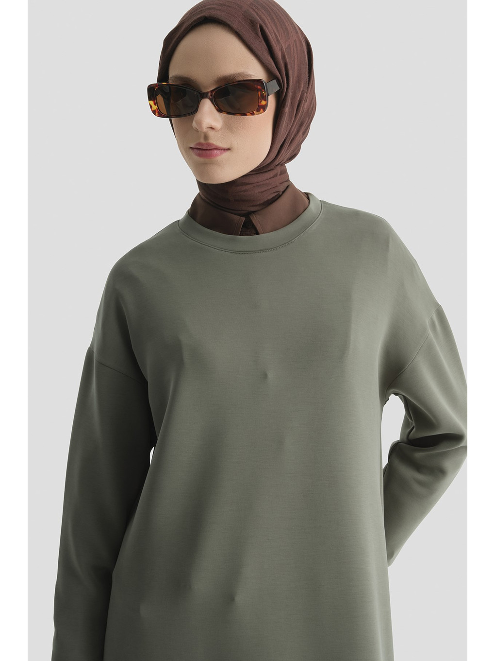 Modal Karışımlı Basic Tunik Haki-1