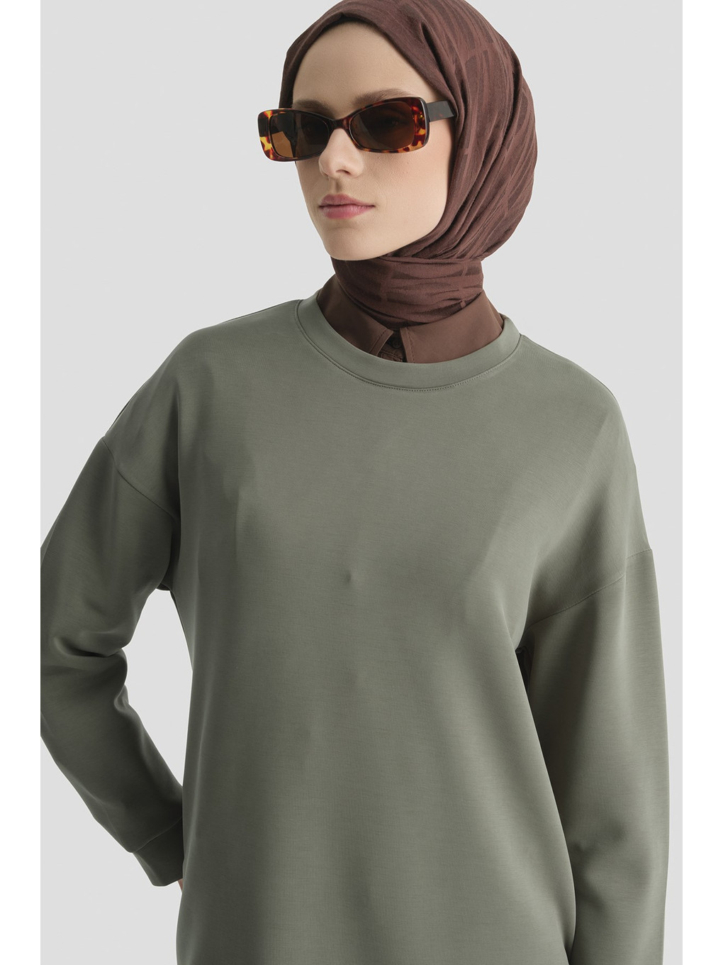 Modal Karışımlı Basic Tunik Haki-2