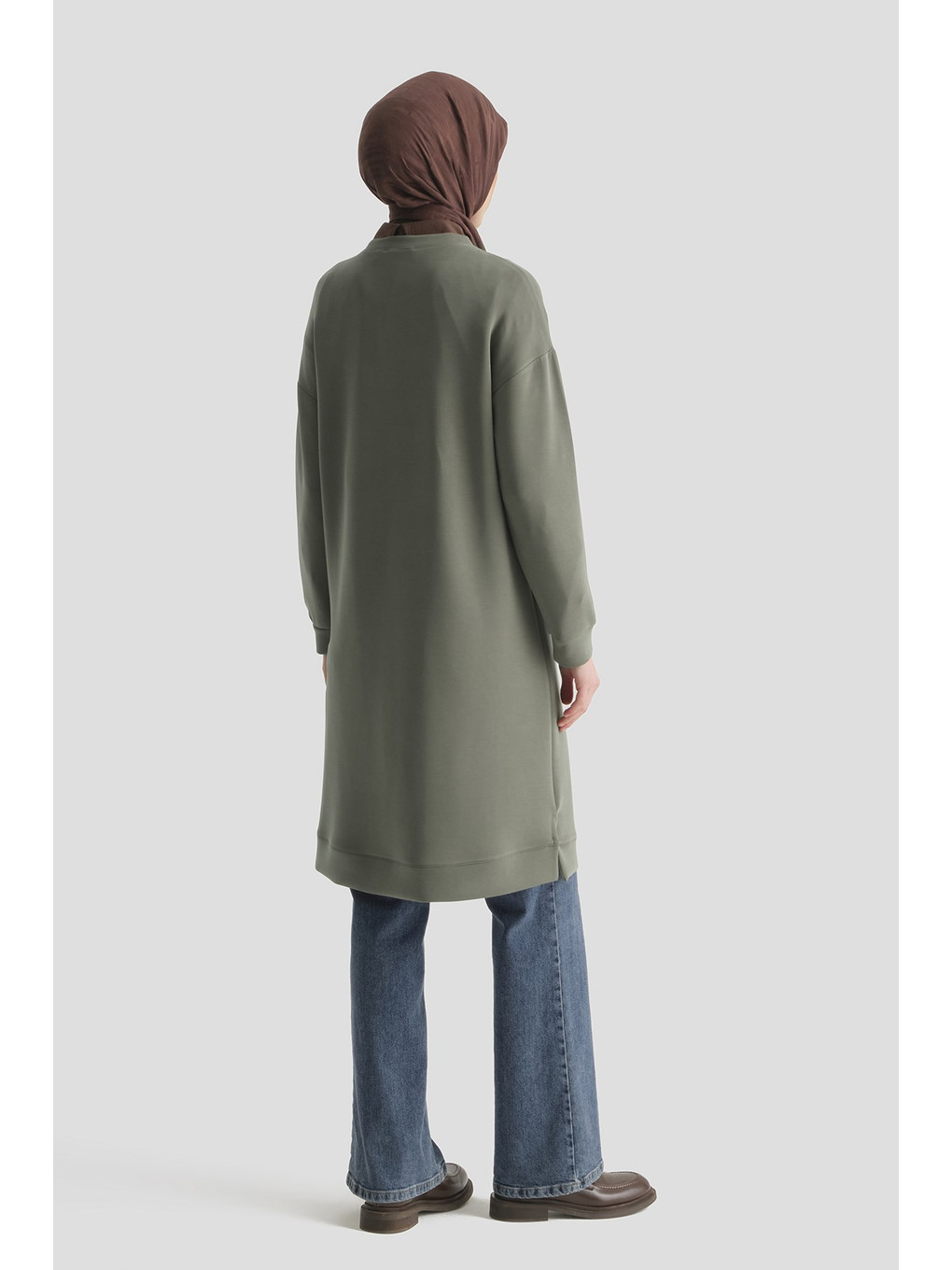 Modal Karışımlı Basic Tunik Haki-3