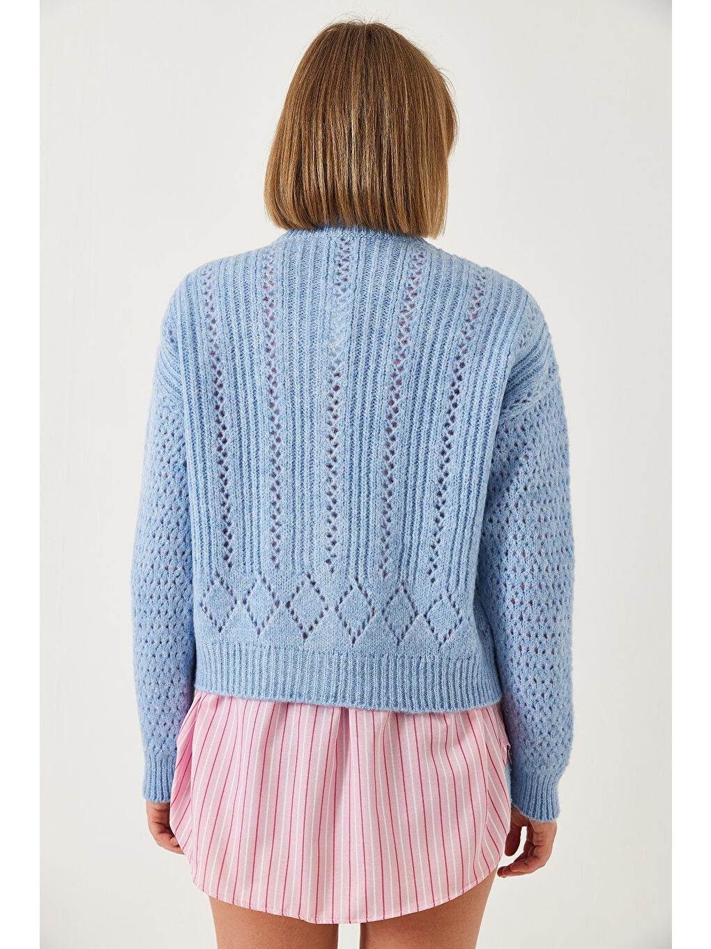 Mavi Kadın Ajurlu Çiçekli Triko Hırka-5