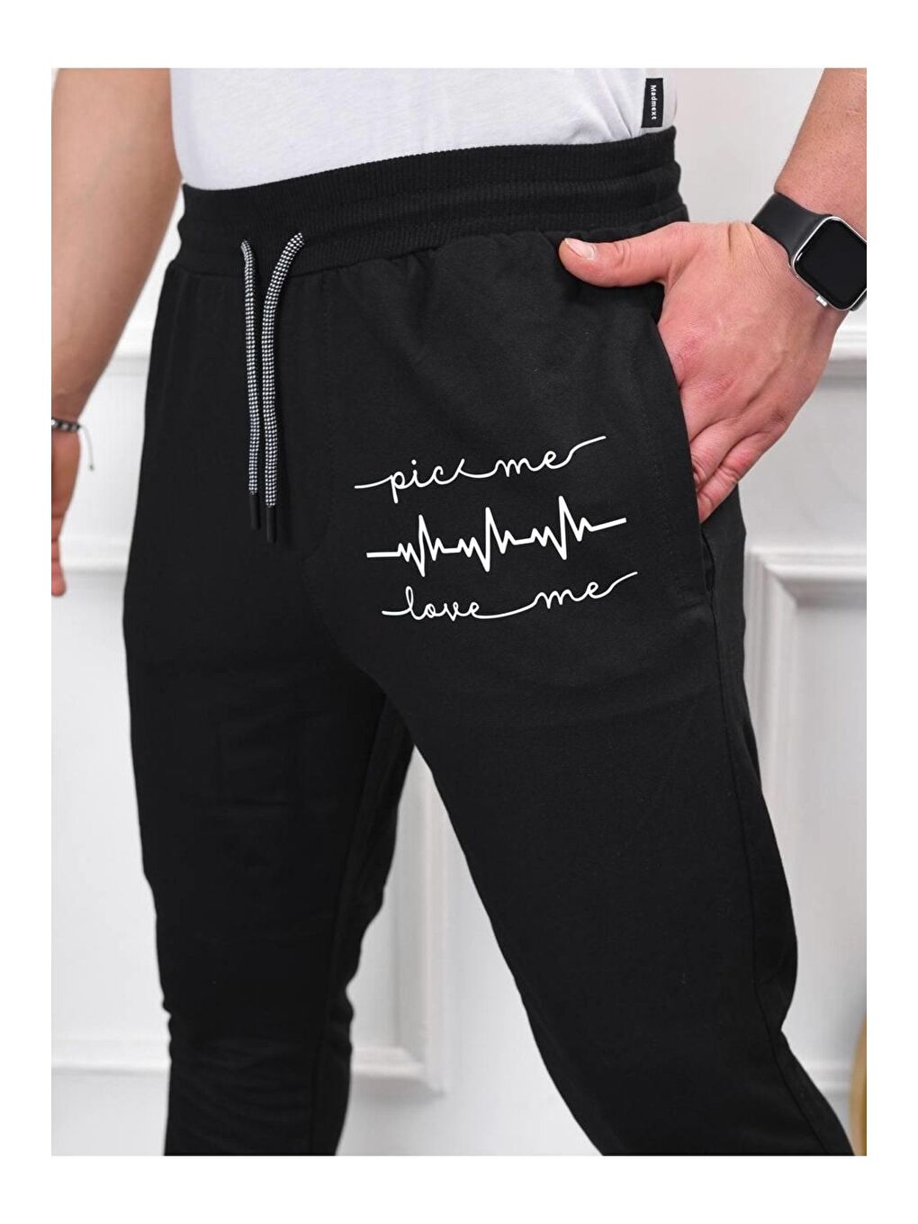 Siyah Erkek Iki Iplik Compact Kumaş Baskılı Eşofman-1