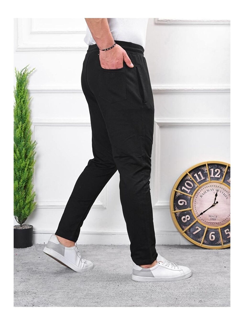 Siyah Erkek Iki Iplik Compact Kumaş Baskılı Eşofman-2