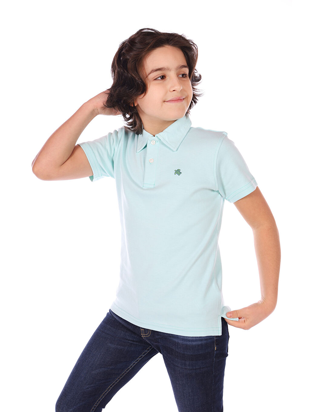 Turkuaz Erkek Çocuk Polo Yaka Tişört