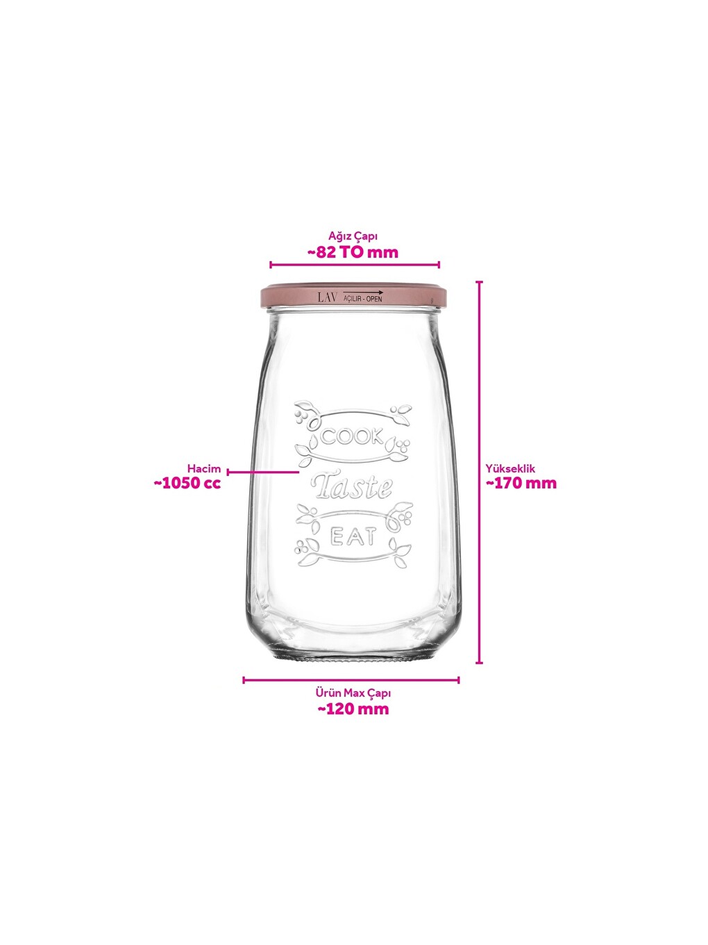 Renksiz Tasty Cam Kavanoz 6'lı Büyük Boy 1050 Ml Metal Kapaklı (erzak Saklama/turşu Kavanozu )-4