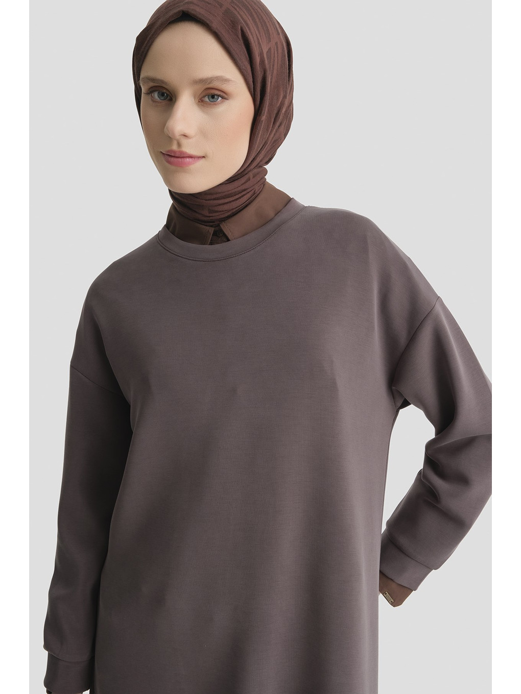 Kahverengi Modal Karışımlı Basic Tunik Acı Kahve-1