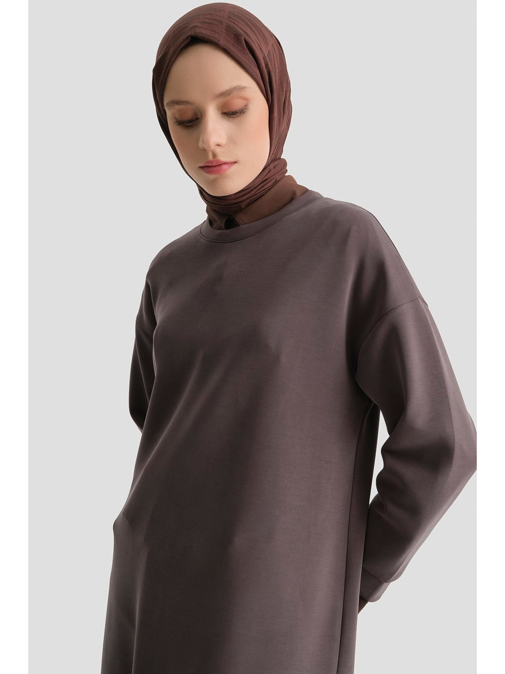 Kahverengi Modal Karışımlı Basic Tunik Acı Kahve-2