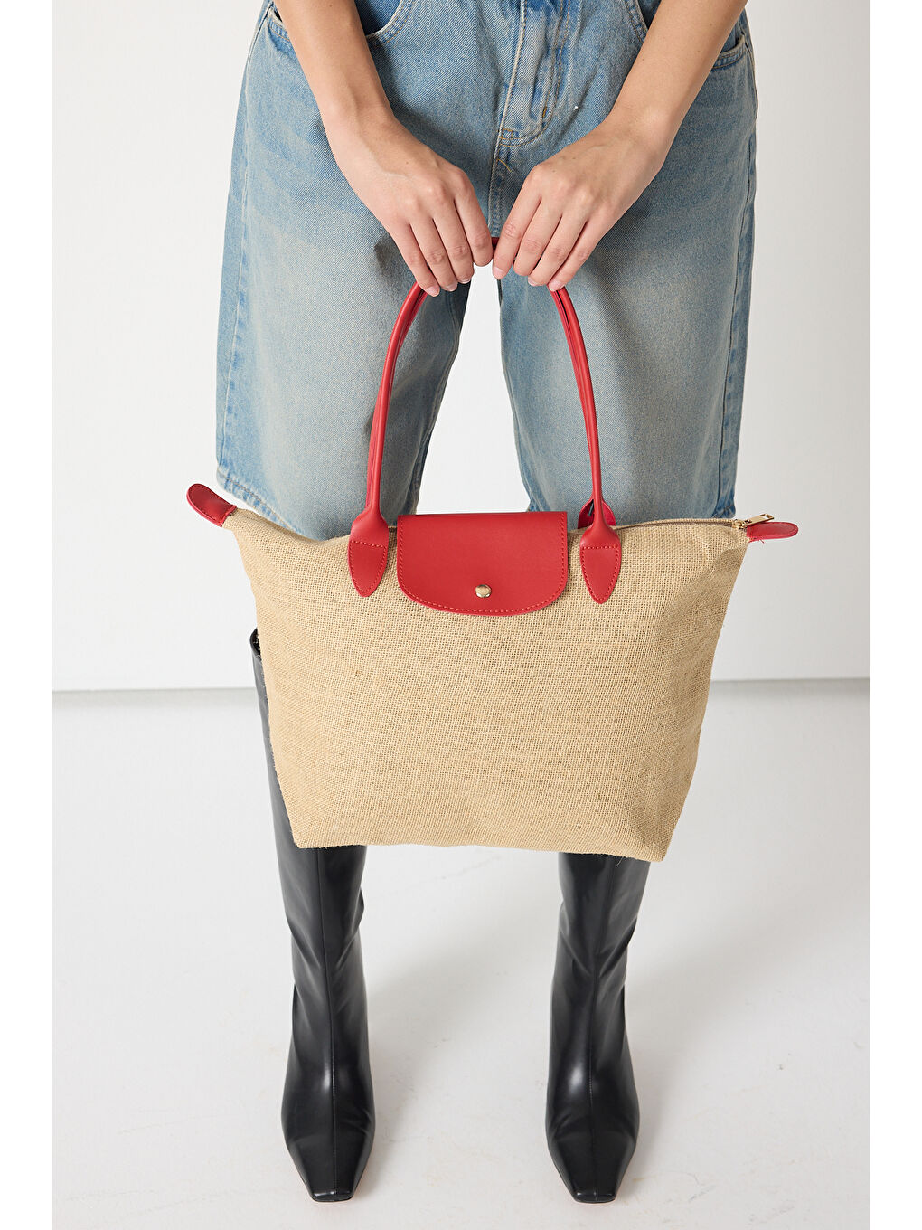 Kadın Kırmızı Orta Boy Askılı Hasır El ve Omuz Çantası-1