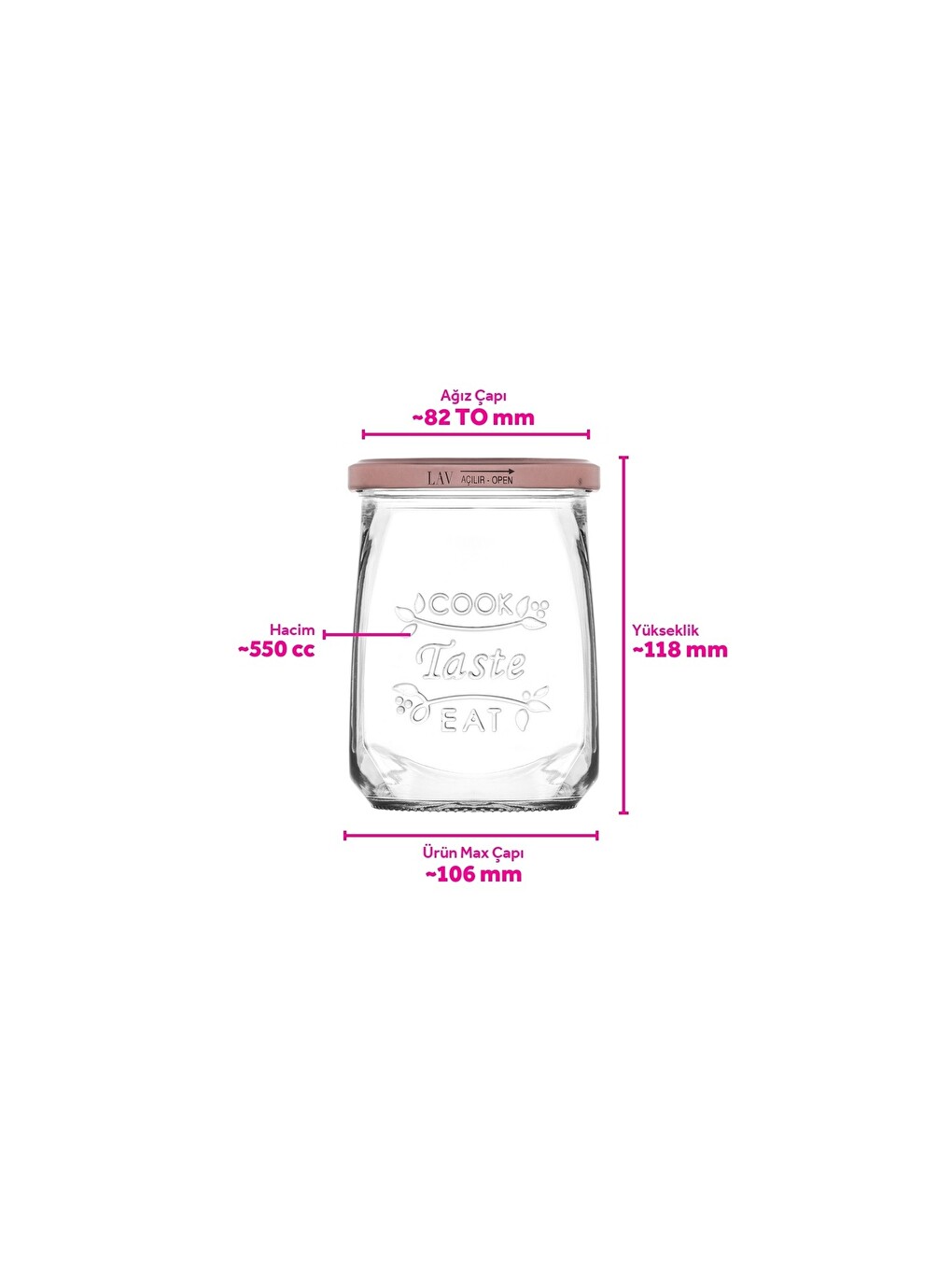 Renksiz Tasty Cam Kavanoz 6'lı Orta Boy 550 Ml Metal Kapaklı (erzak Saklama/turşu Kavanozu )-6