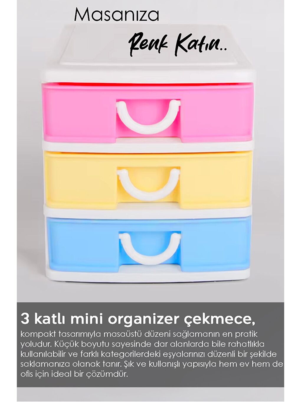 Karışık 3 Katlı Çekmeceli Masaüstü Organizer Mini Boy Ofis Düzenleyici Çekmece Aksesuar Takı Kutusu-1