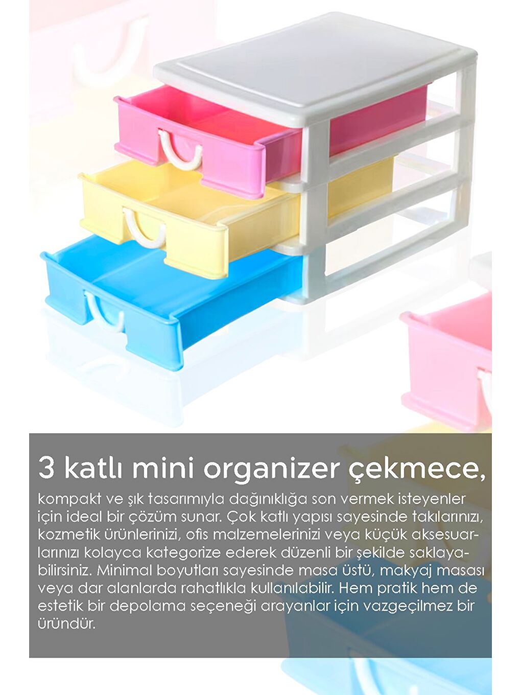 Karışık 3 Katlı Çekmeceli Masaüstü Organizer Mini Boy Ofis Düzenleyici Çekmece Aksesuar Takı Kutusu-2